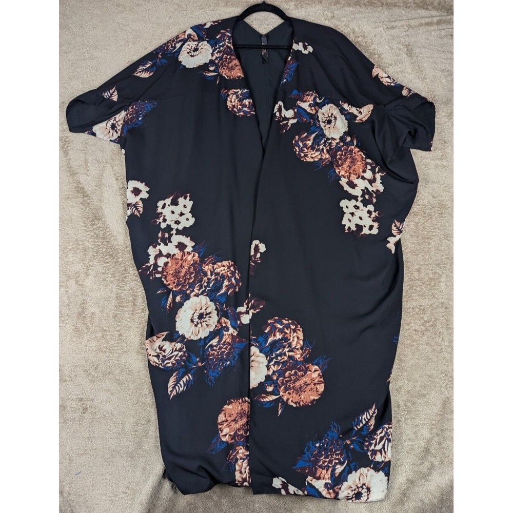 Melissa McCarthy Women's Floral Kimono Tunic Top Size L Black Multi-Color